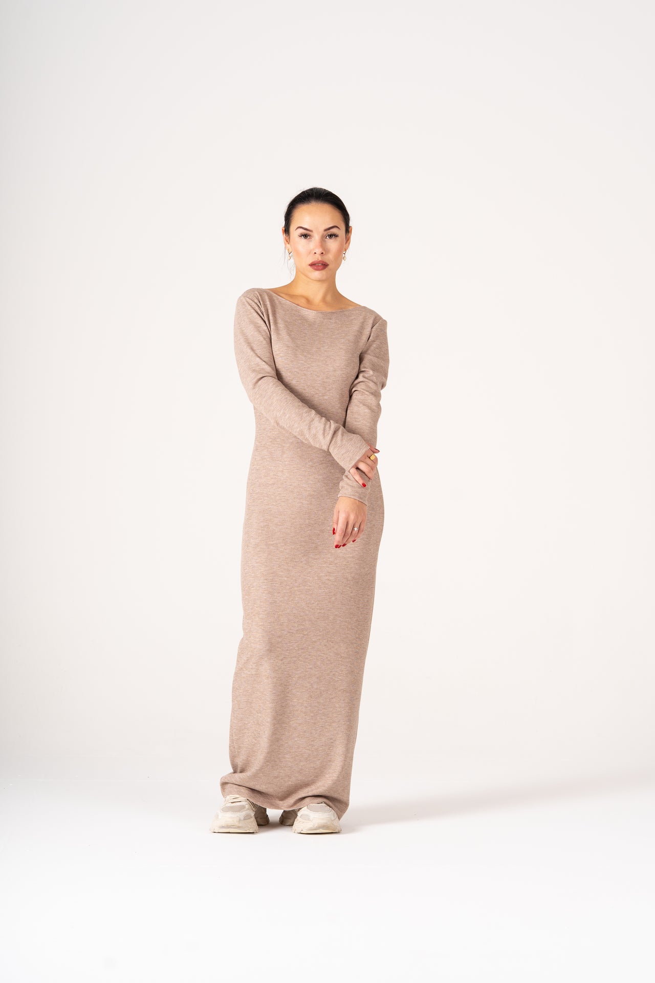 WINTER DRESS RIB BROWN