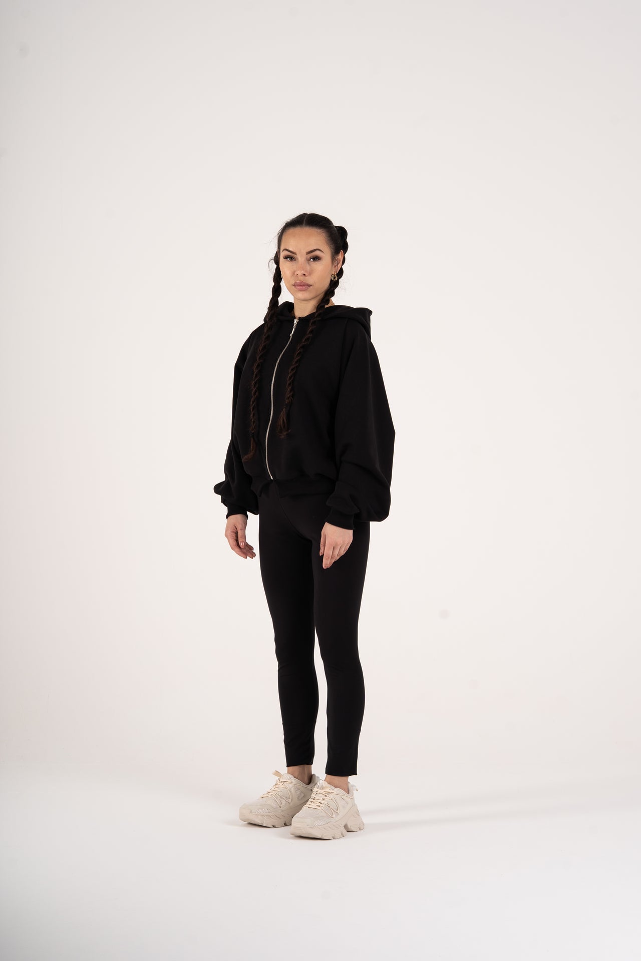 HOODIE HEAVY 470 BLACK ZIP WOMAN